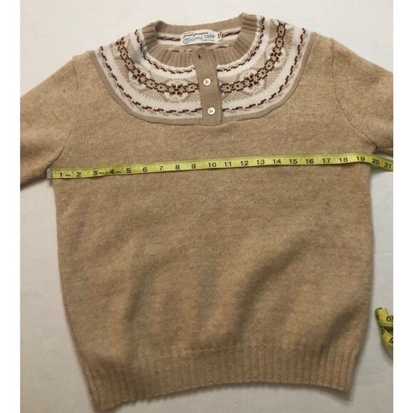 Vintage Sz M Fair Isle Tan Crew Neck Wool Blend Sweater Colony Isle Nordic - Picture 5 of 8